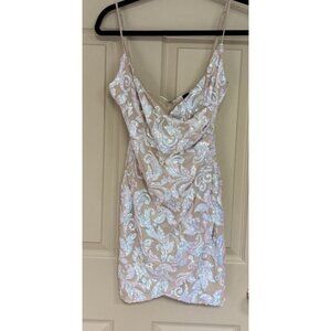 Windsor Dress XS Sequin Bodycon Rusched Side Iridescent Pink Blue Nude